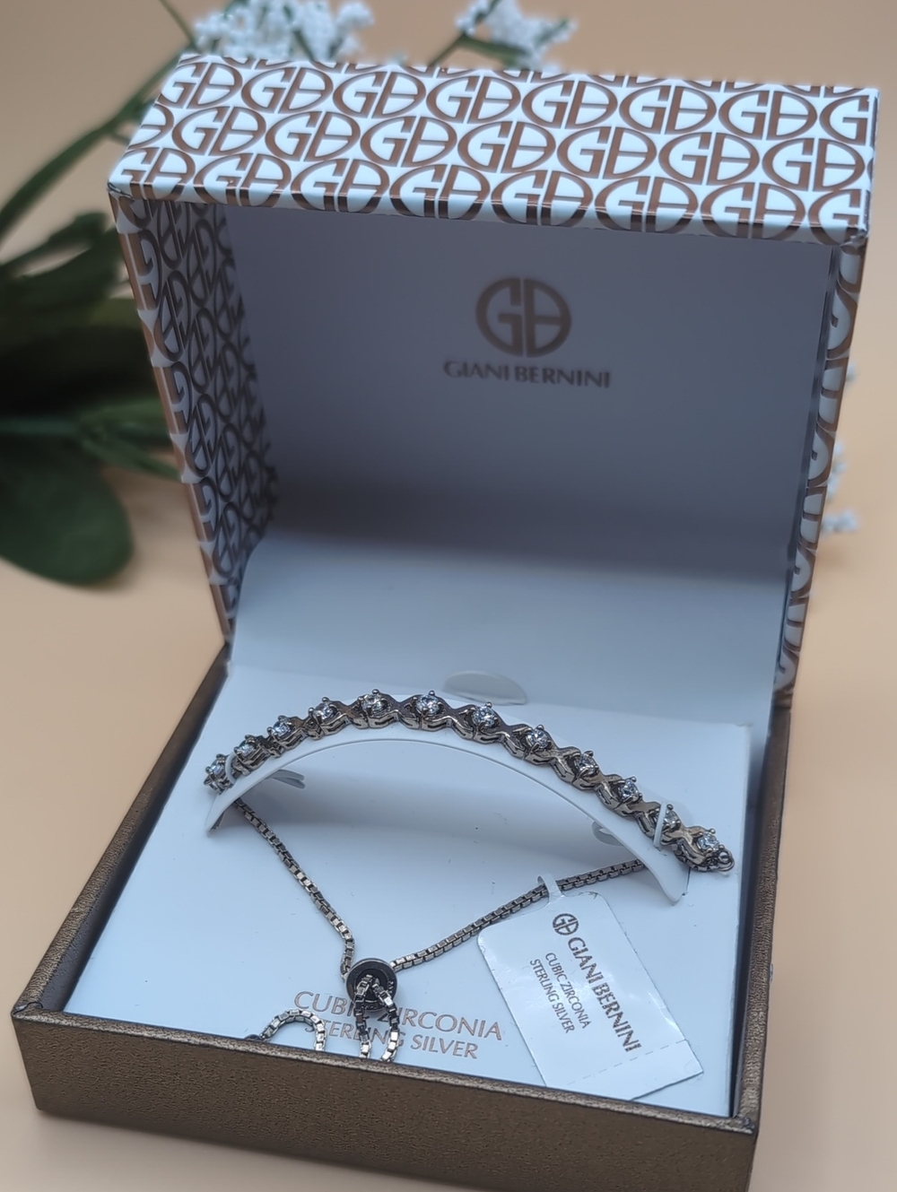 Giani Bernini Sterling Silver Cubic Zirconia XO Link Bolo Bracelet NWT $140